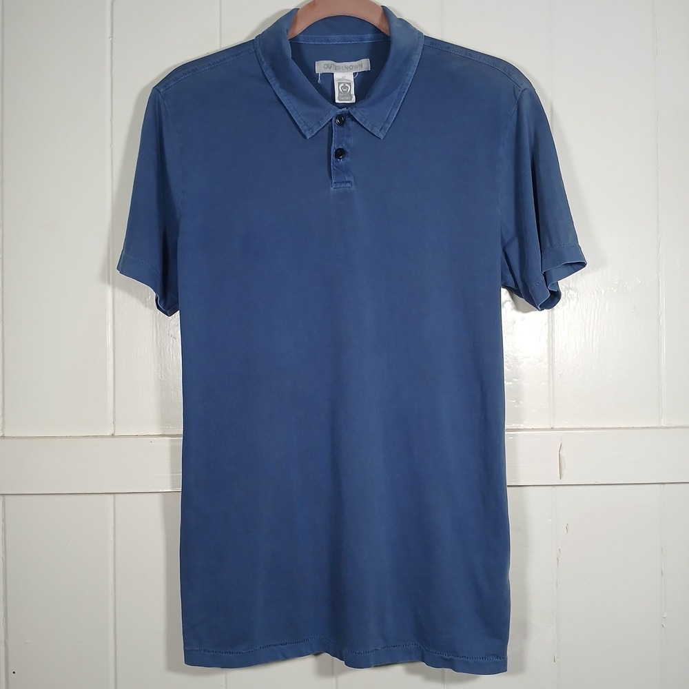 Outerknown Mens‎ Supima Cotton Short Sleeve Polo Shirt Blue Small